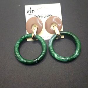 retro Green and brown hoop retro earings
